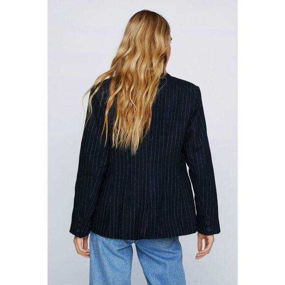 NASTY GAL Collection Pinstripe Oversized Wool Blend Navy Blazer sz 4 US - Picture 3 of 13